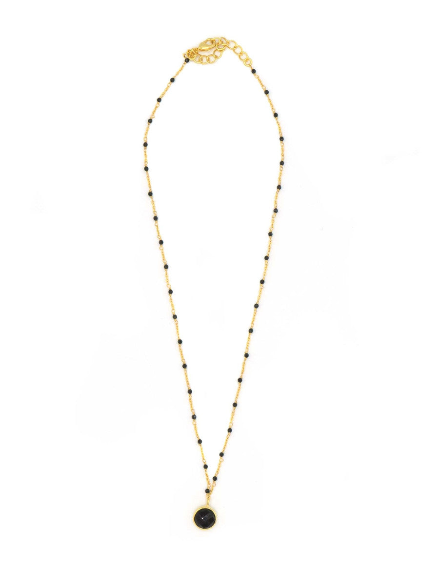 Black Beaded Gold Drop Necklace
