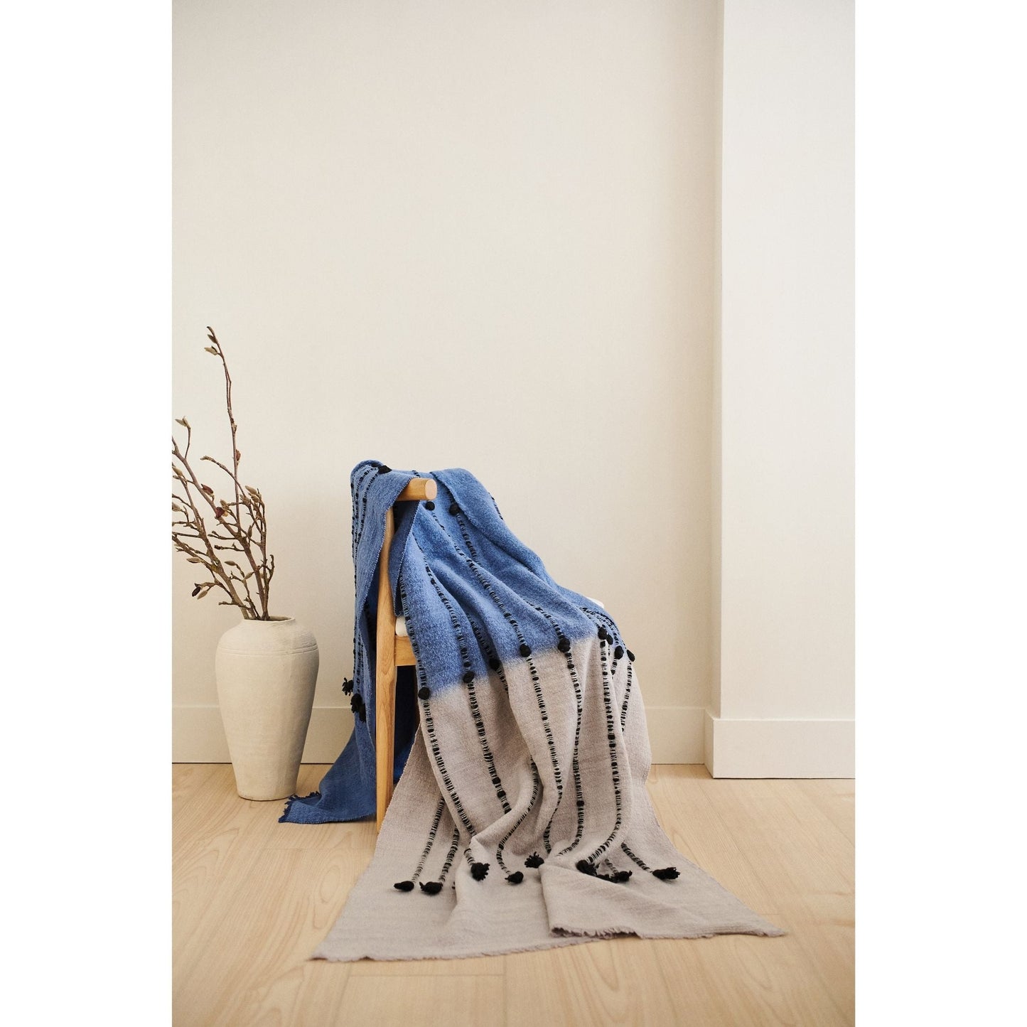 Mari Serene Blue Gray Calming Hues Hand Woven Hand Knotted Textured Merino Throw