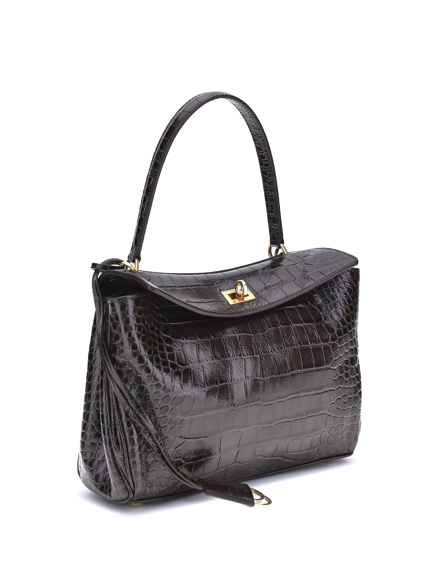 Balenciaga Women Rodeo Shoulder Bag In Crocodile-Print Leather