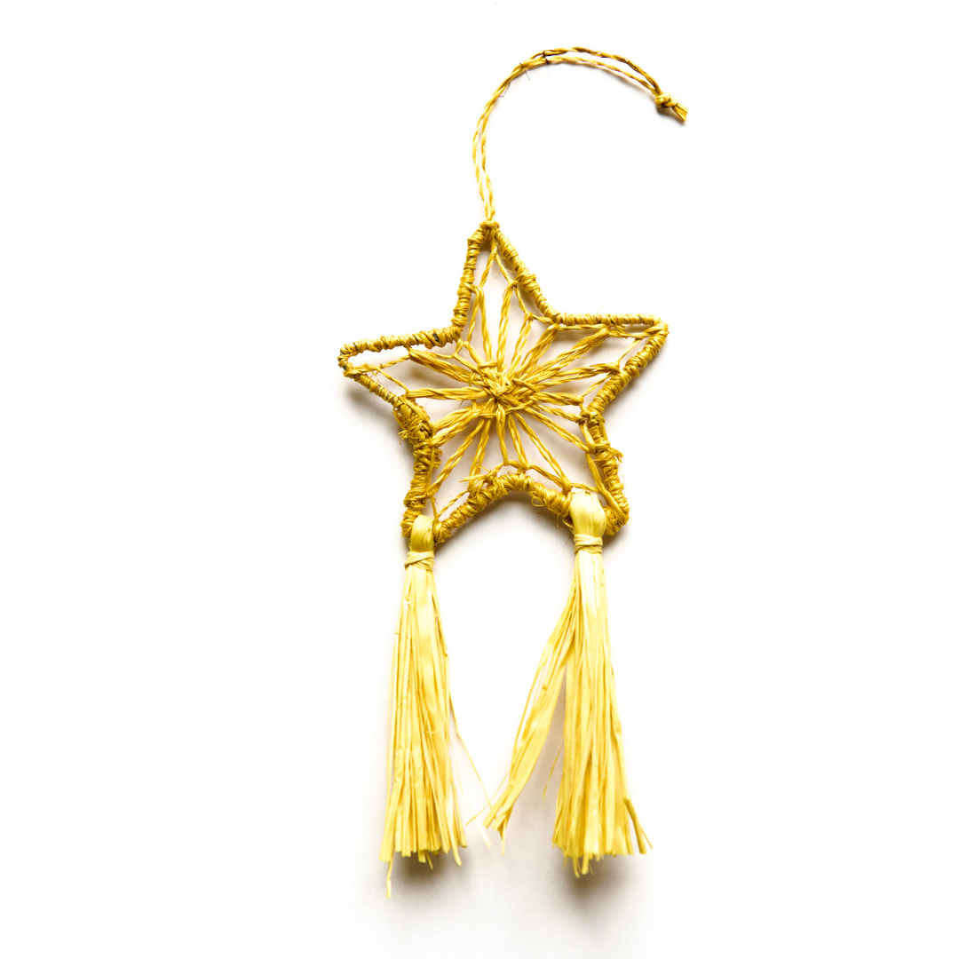 Abaca Parol Star Ornament, Yellow