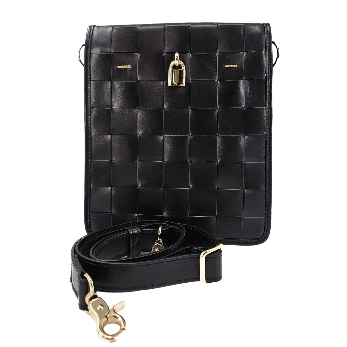 Woven Leather Black Crossbody Bag
