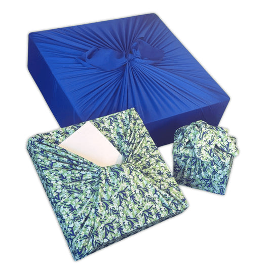 Set of 3 (S, L, XL) Reusable Cloth Furoshiki Gift Wrap | Spring Floral & Deep Blue