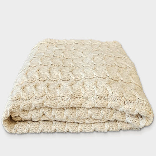 Muru Collection - Pima Cotton & Undyed Baby Alpaca Ivory Cable Throw