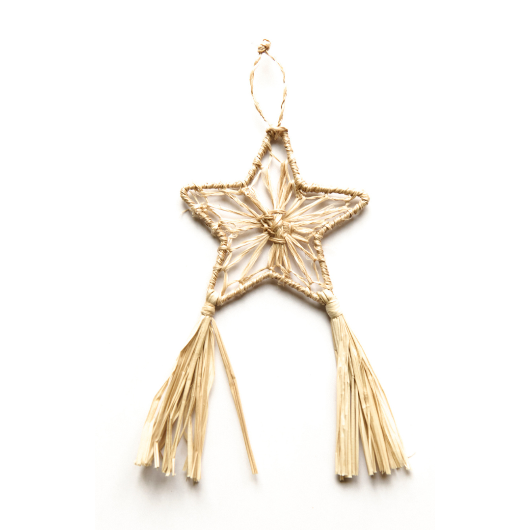 Abaca Parol Star Ornament, Natural