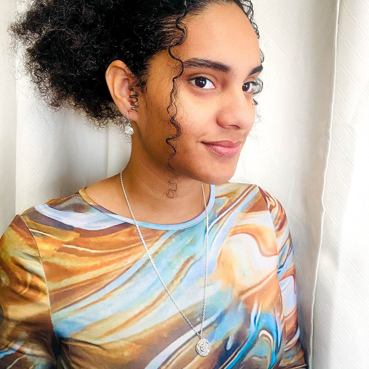 Rosette Silver Earrings Handwired Rosette Collection Silver Plated Hypoallergenic Fishhook Exclusive