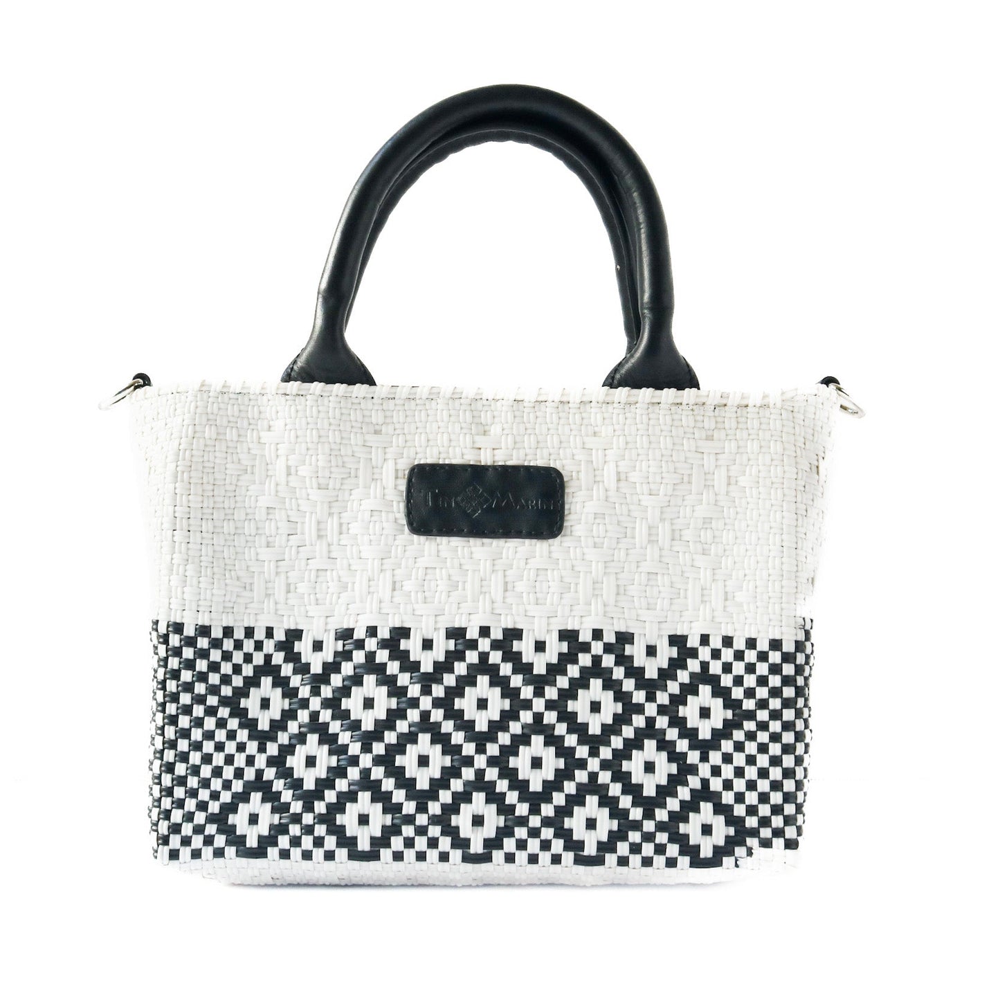 Tin Marin White Small Woven Crossbody Bag with Leather