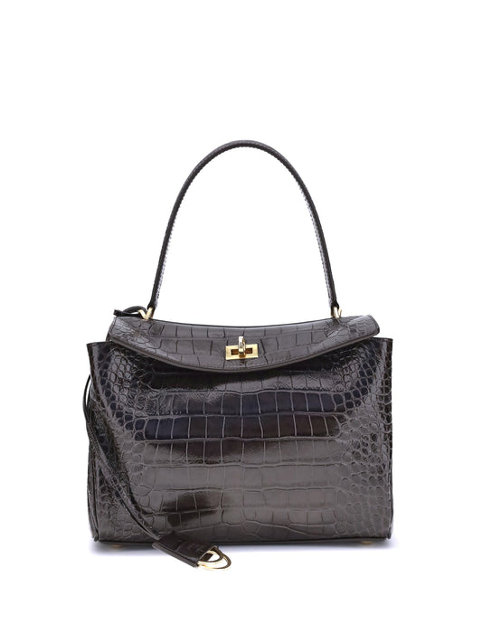 Balenciaga Women Rodeo Shoulder Bag In Crocodile-Print Leather