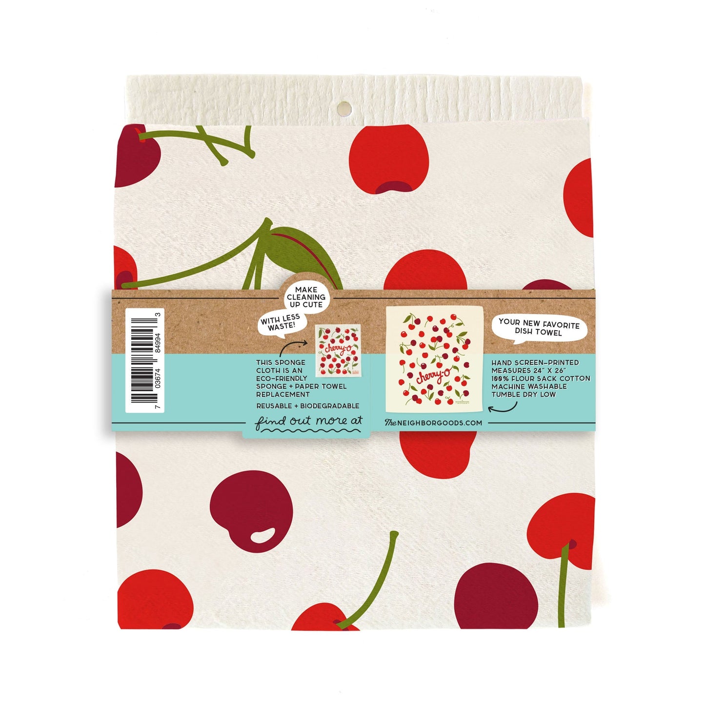 Cherry Dish Towel + Sponge Cloth Gift Set