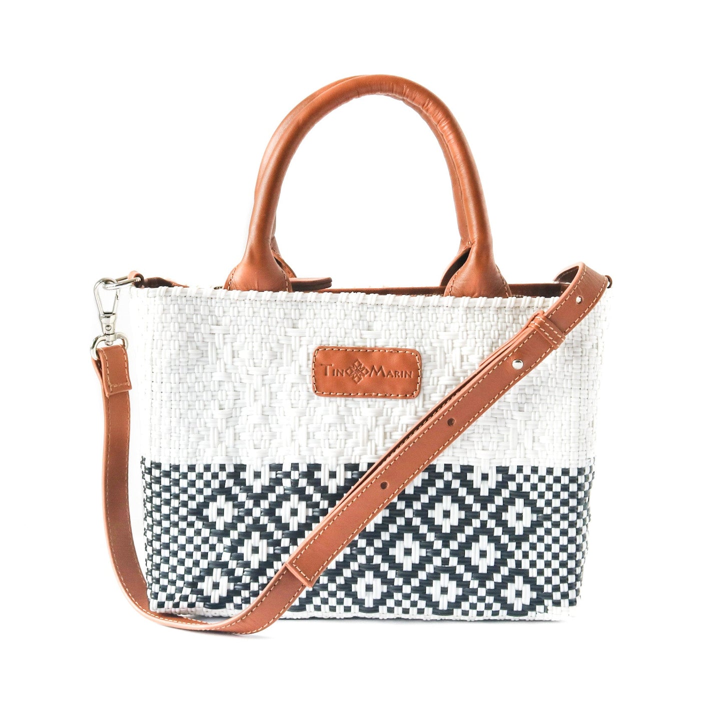 Tin Marin White Small Woven Crossbody Bag with Leather