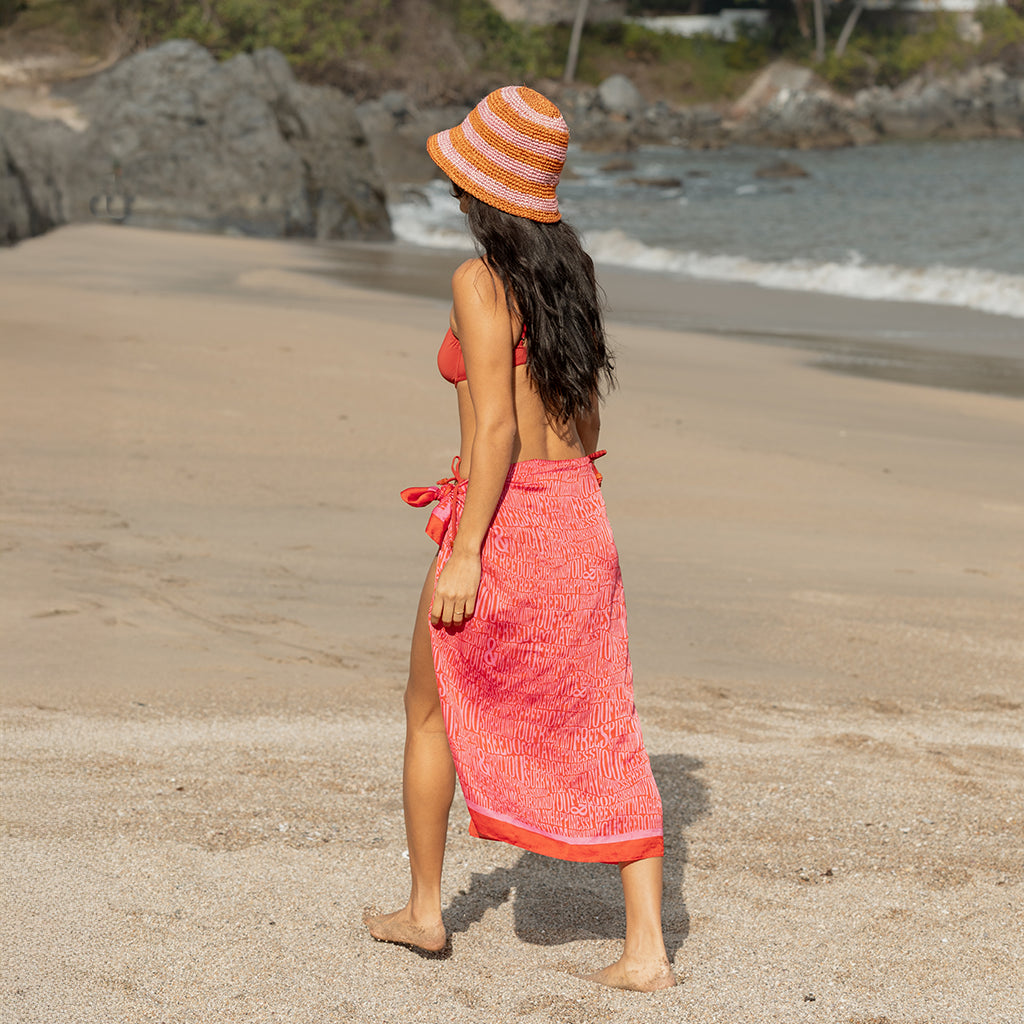 Summer Bucket Hat - Hibiscus Pink Red Stripe