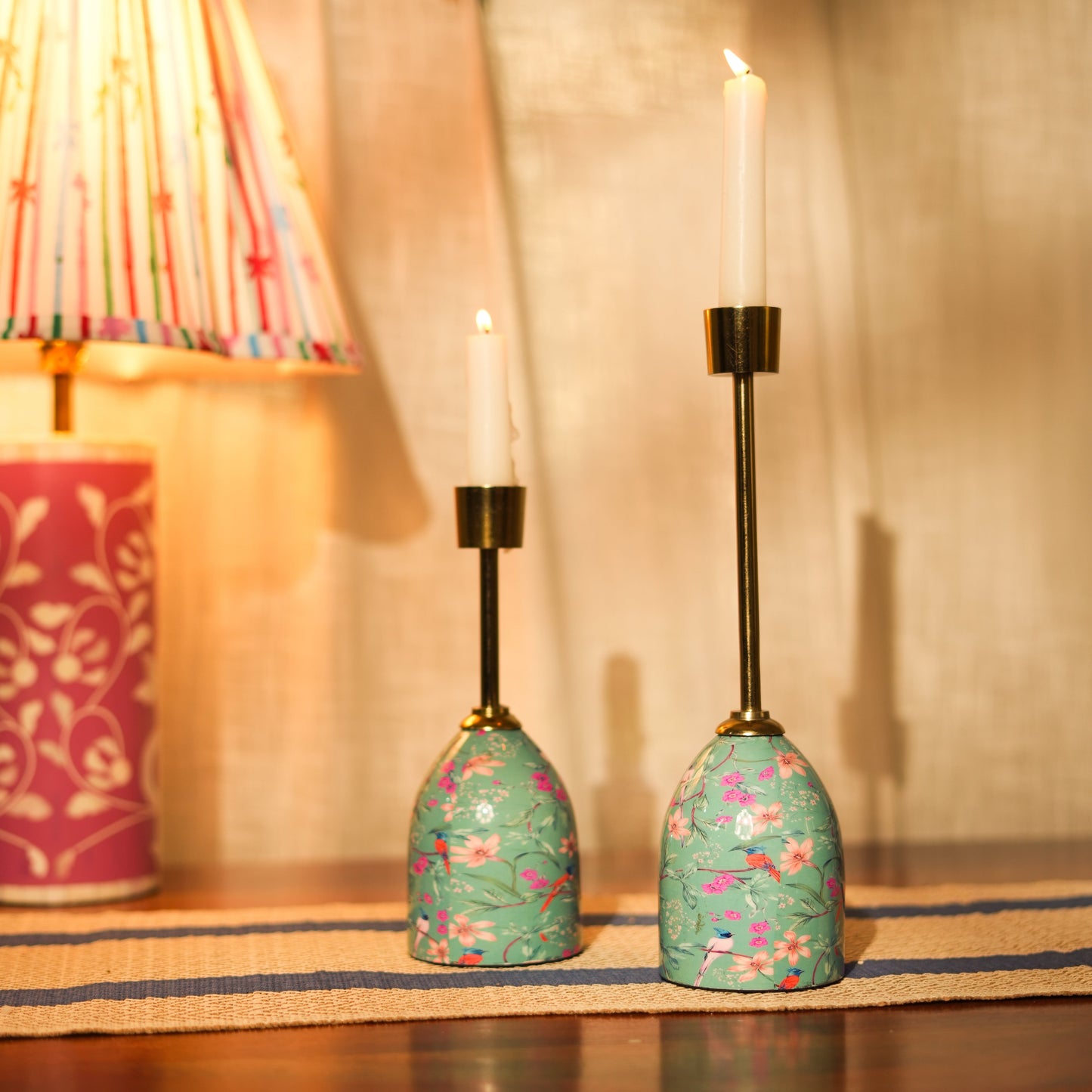 Aqua Flora Tapered Candleholders