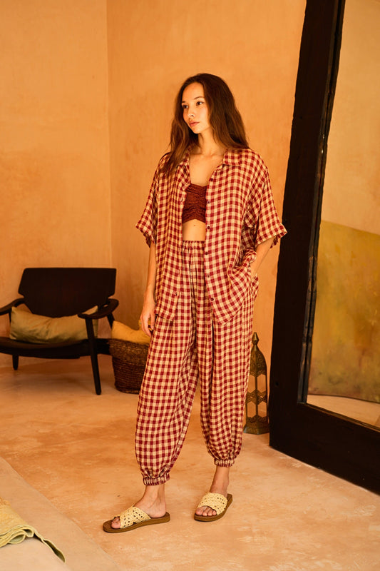 Vanessa Linen Gingham Shirt in Red