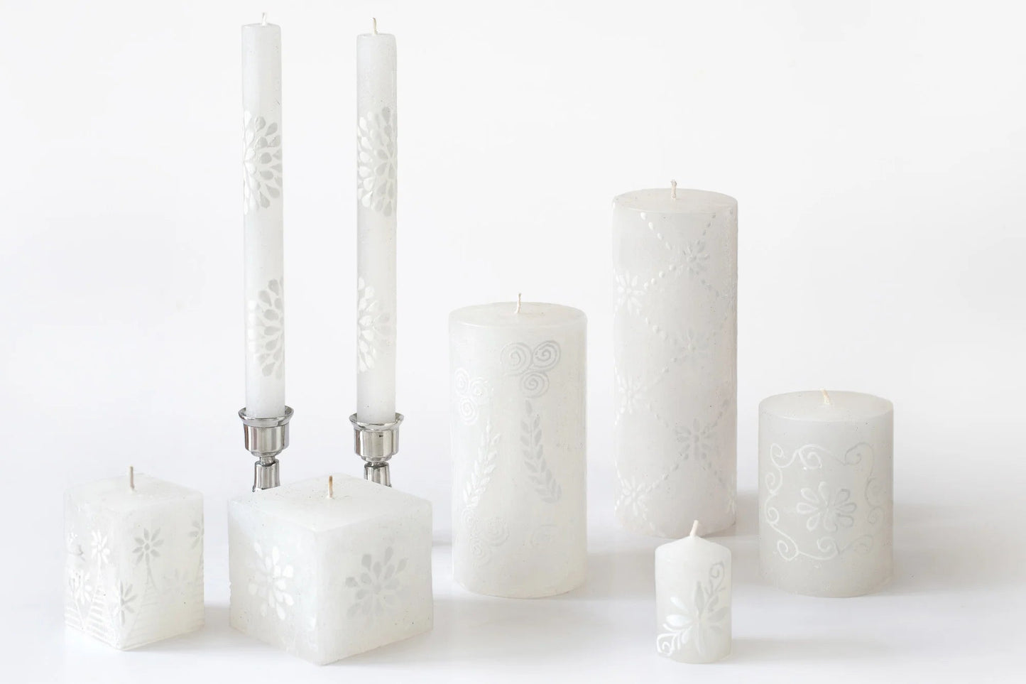 White on White Painted Candles