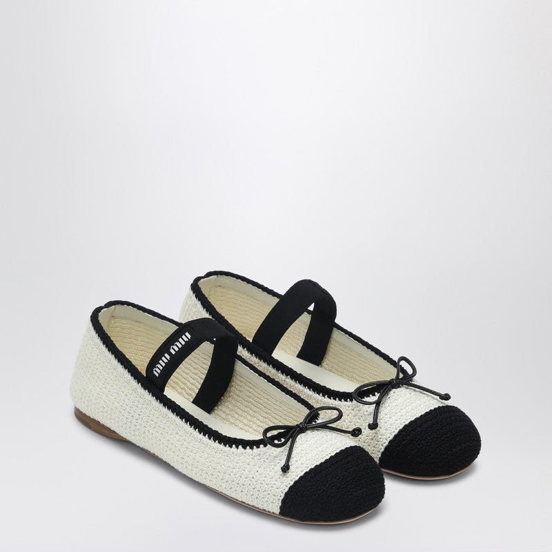 Miu Miu Ballerina In White And Black Crochet Knit Women
