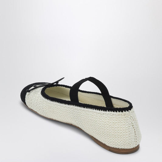 Miu Miu Ballerina In White And Black Crochet Knit Women