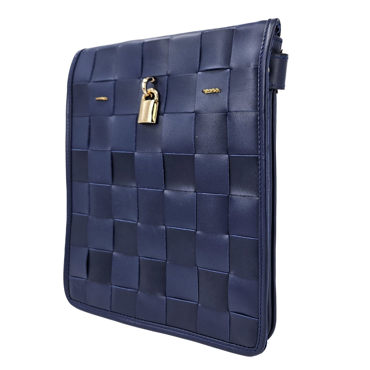 Woven Leather Navy Blue Crossbody Bag