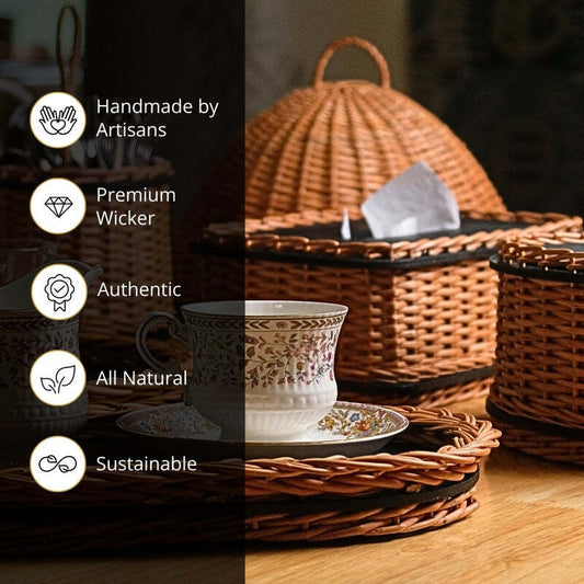 Wicker & Wood Serving Tray