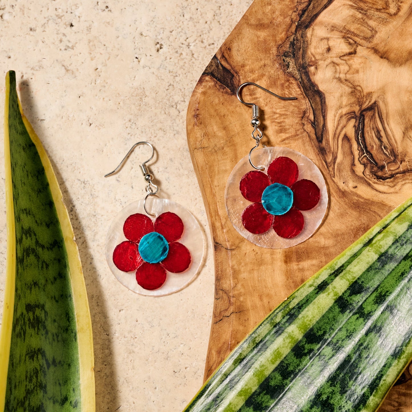 Pula Capiz Flower Dangle Earrings