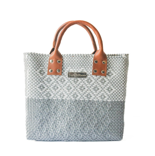 Tin Marin Grey Large Woven Crossbody Bag - Tan Leather