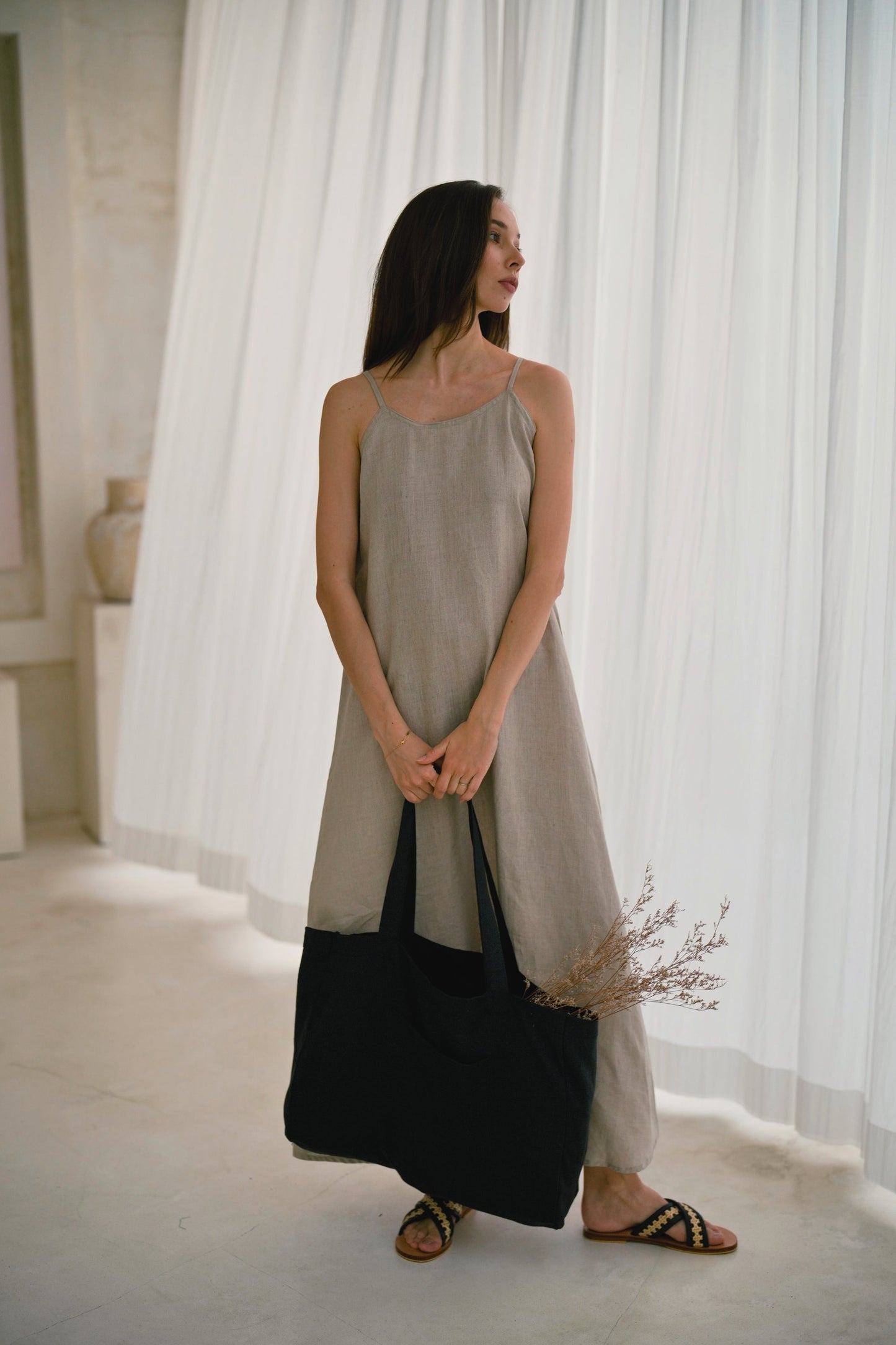 Maya Linen Dress in Natural