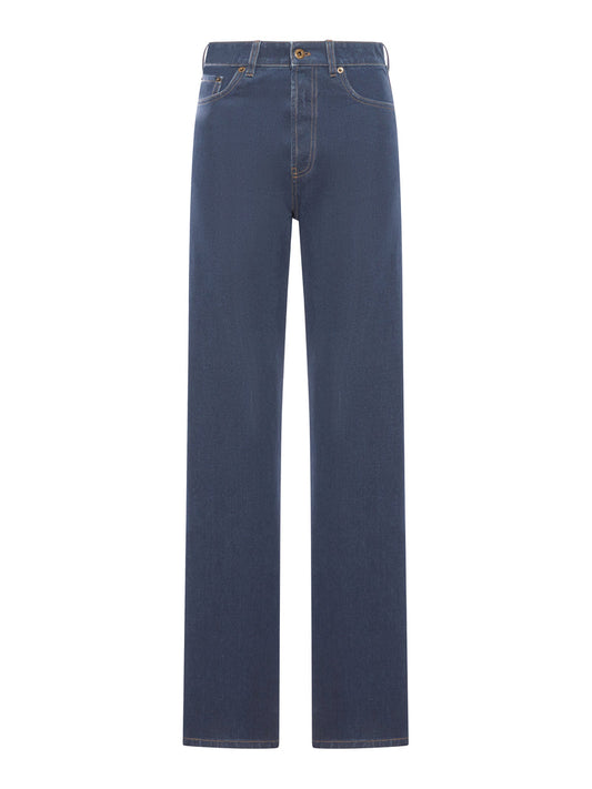 Miu Miu Women Wide Leg Pants With Embroidered Logo