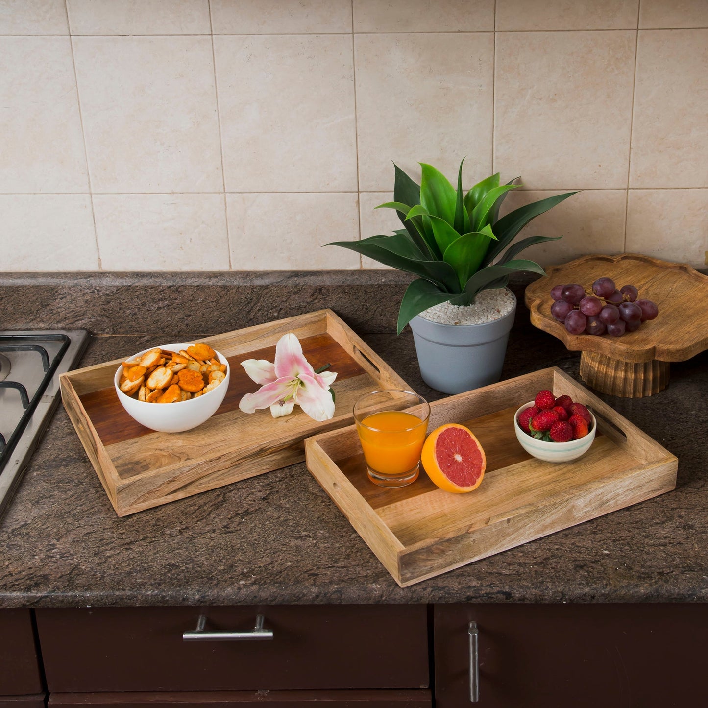 Rustic Elegance Two-Tone Serving Tray Set