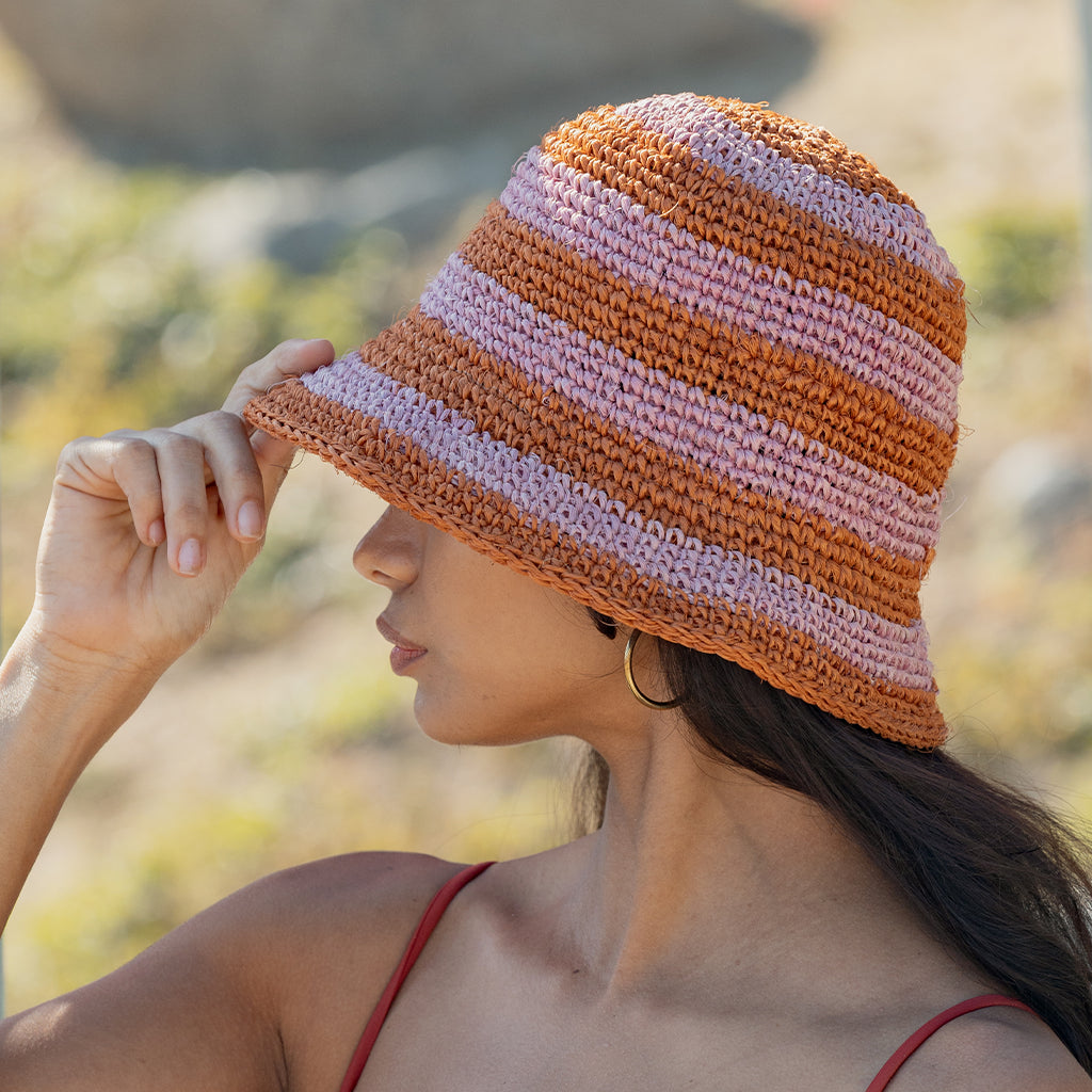 Summer Bucket Hat - Hibiscus Pink Red Stripe
