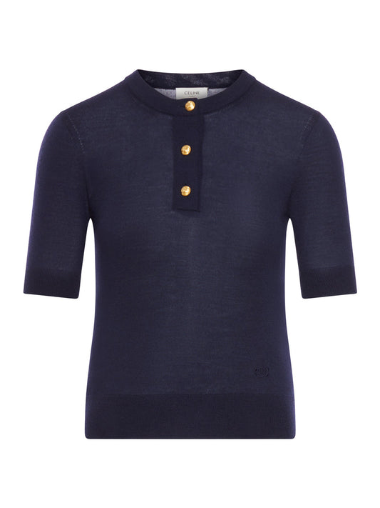 Celine Women Triomphe Crew Neck Sweater In Fine Wool