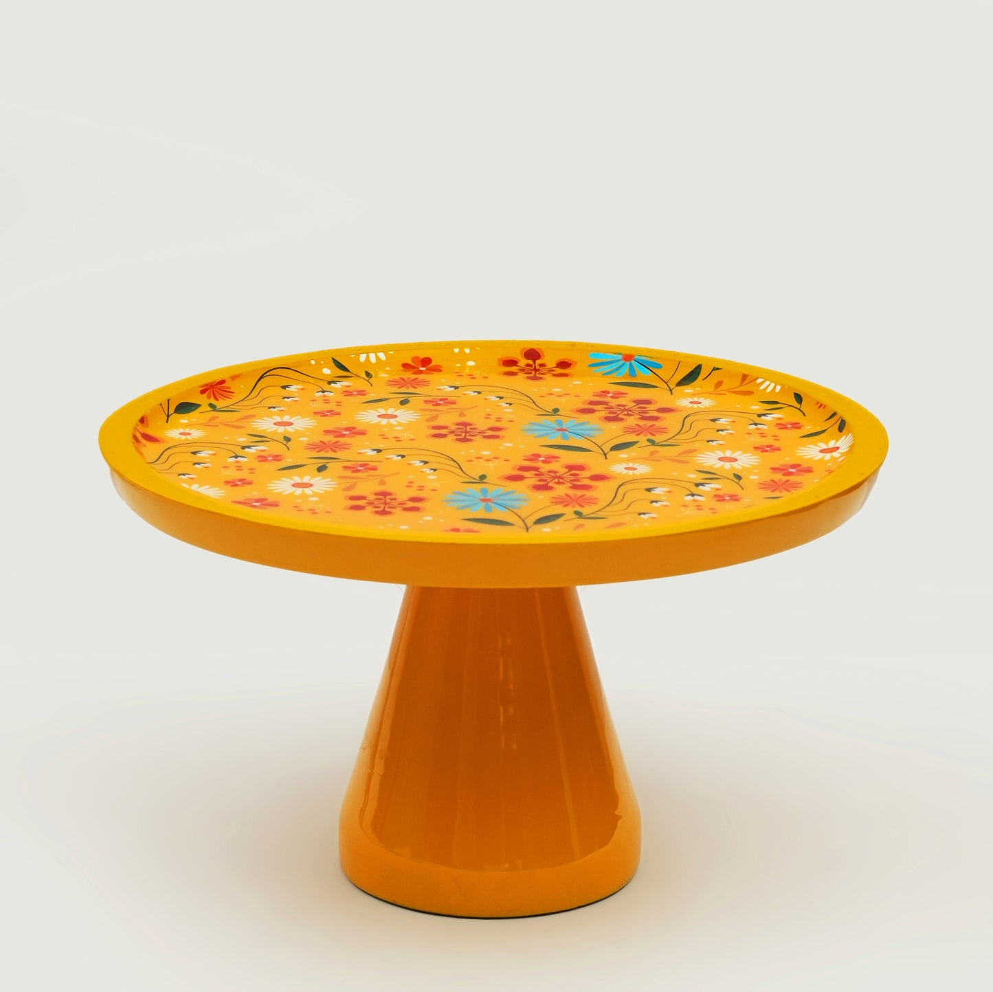 Sunburst Bloom Inlay Yellow Cake Stand