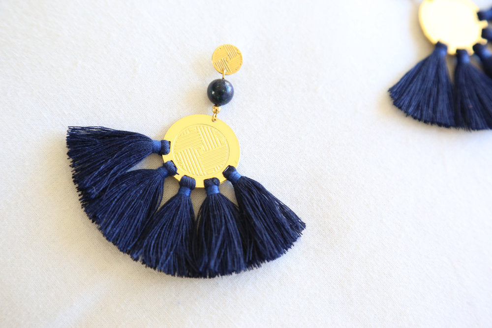 Sol Tassel Earring - Navy