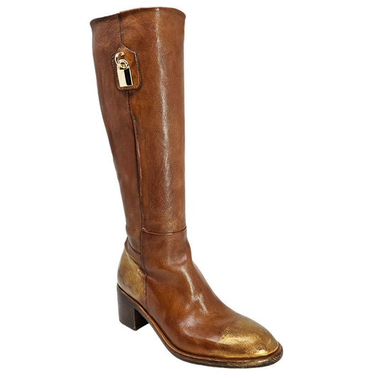 Cognac Tall Hand Rubbed Lock Boot