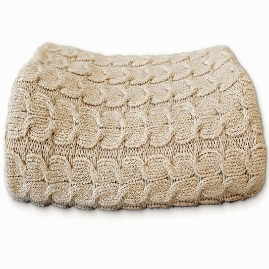 Muru Collection - Pima Cotton & Undyed Baby Alpaca Light Tan Cable Throw