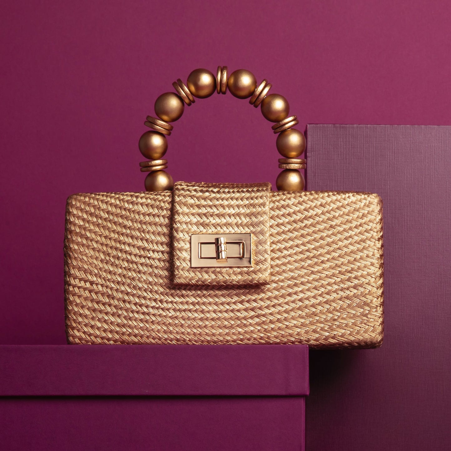 THE SERENA Gold Woven Straw Clutch Bag