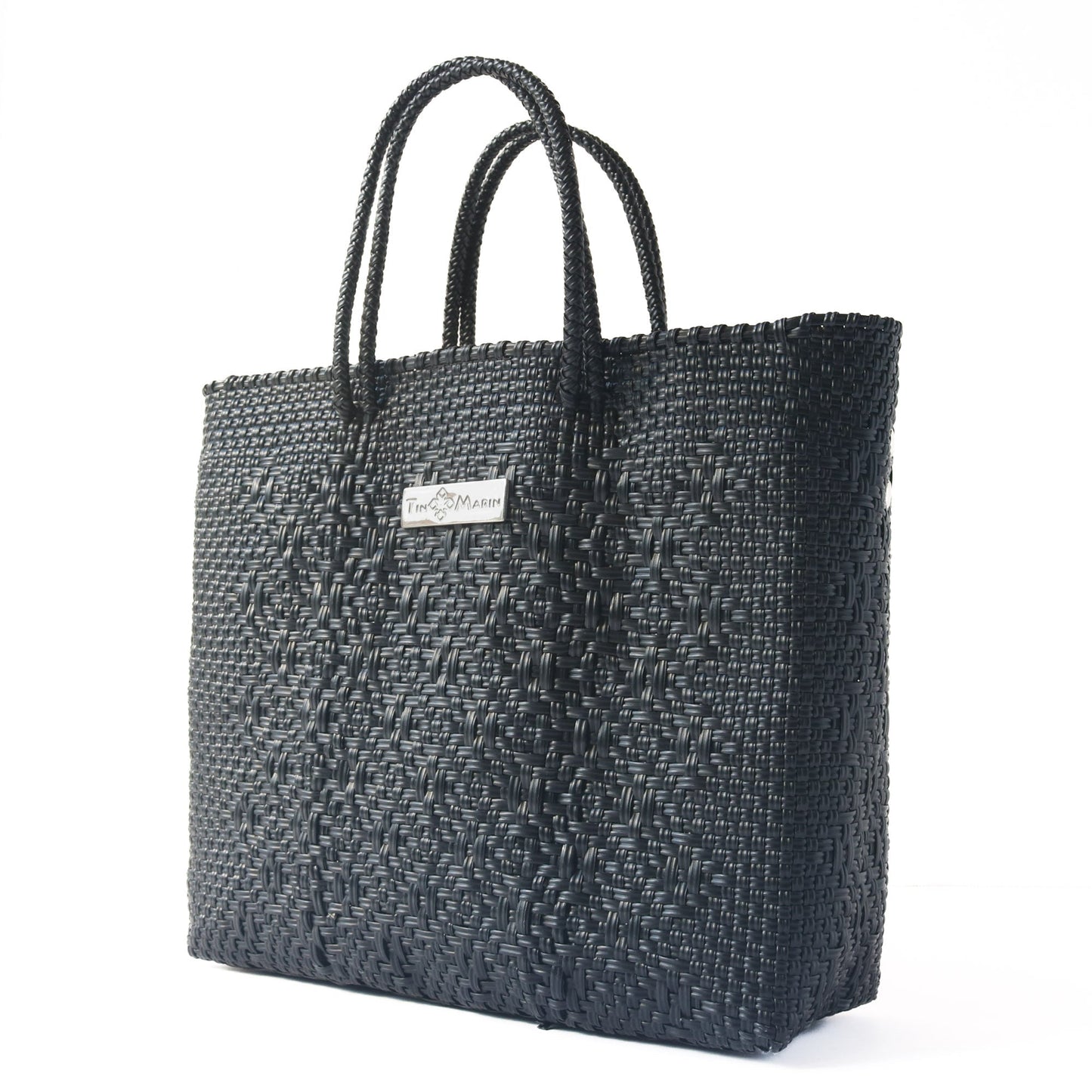 All Black Large Woven Crossbody Bag