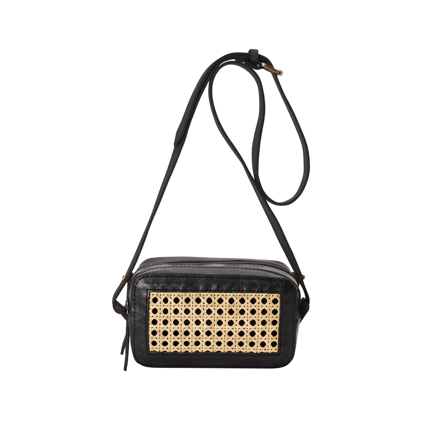 Scarlett Leather and Cane Crossbody Bag in Black