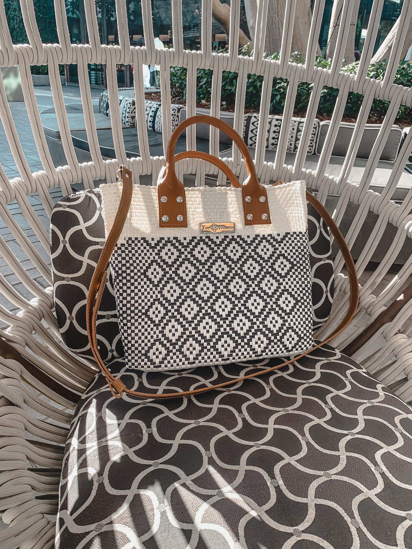 Tin Marin White Large Woven Crossbody Bag with Leather