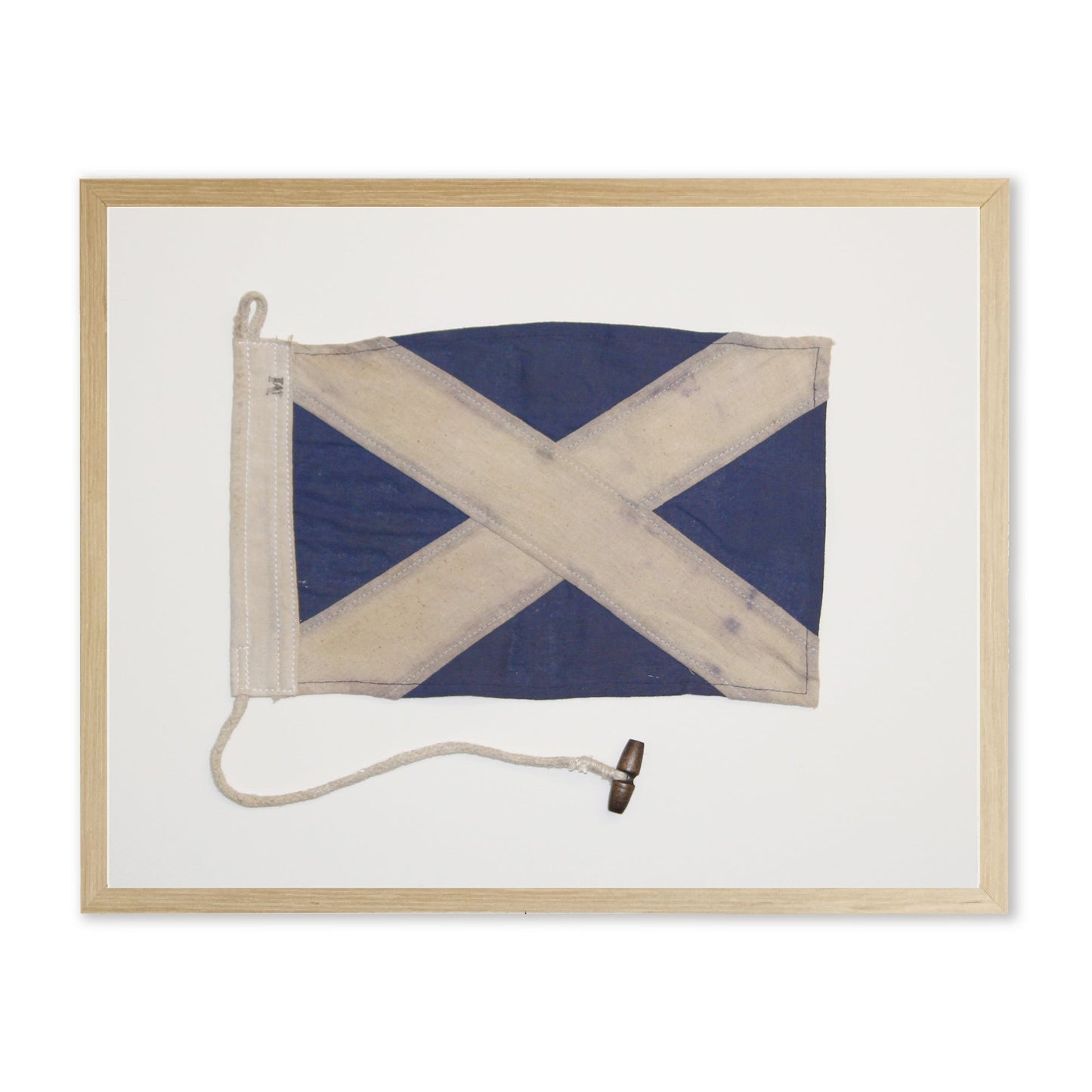 Navy and White Flag in Natural Wooden Frame