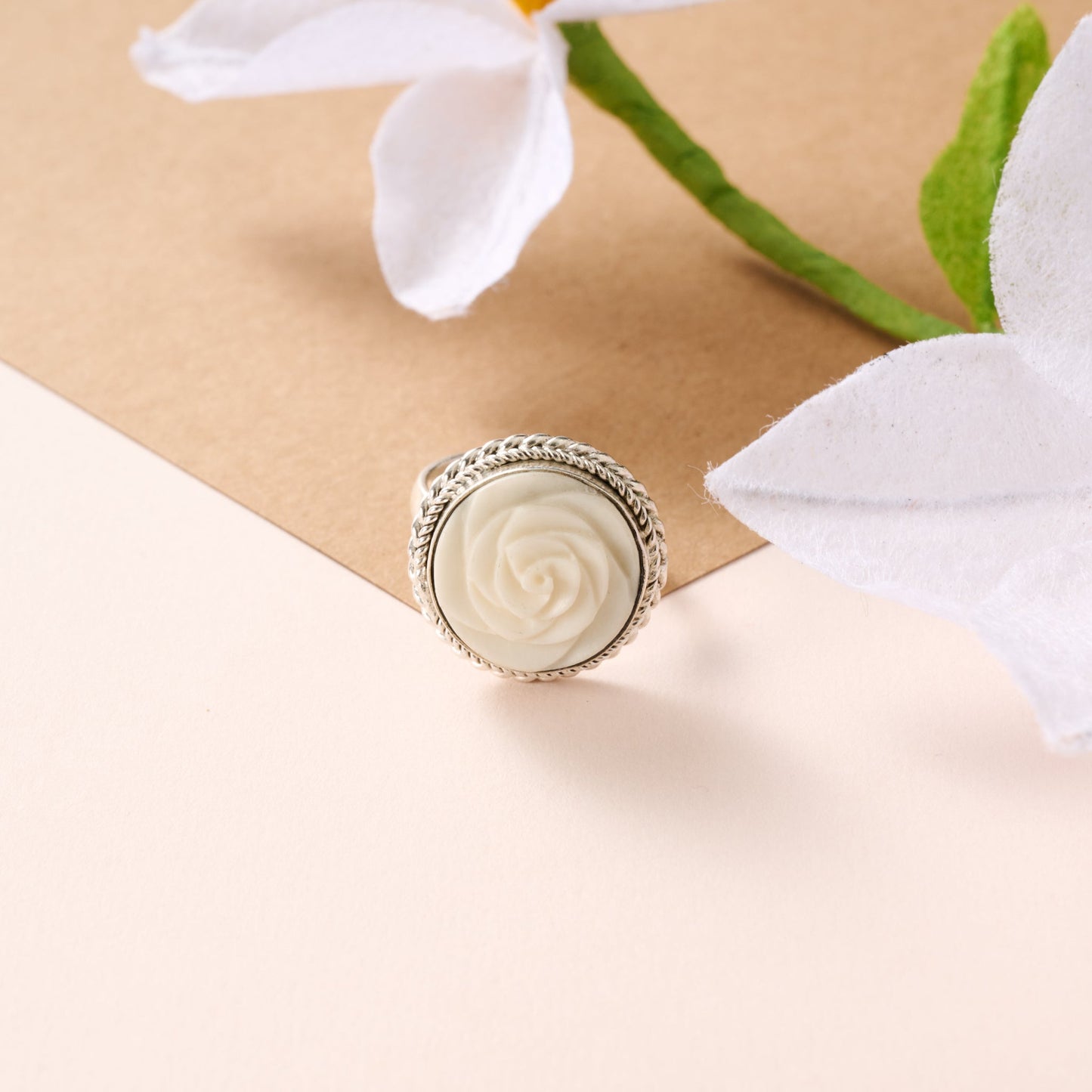Bagaica Rose Carved Bone Ring