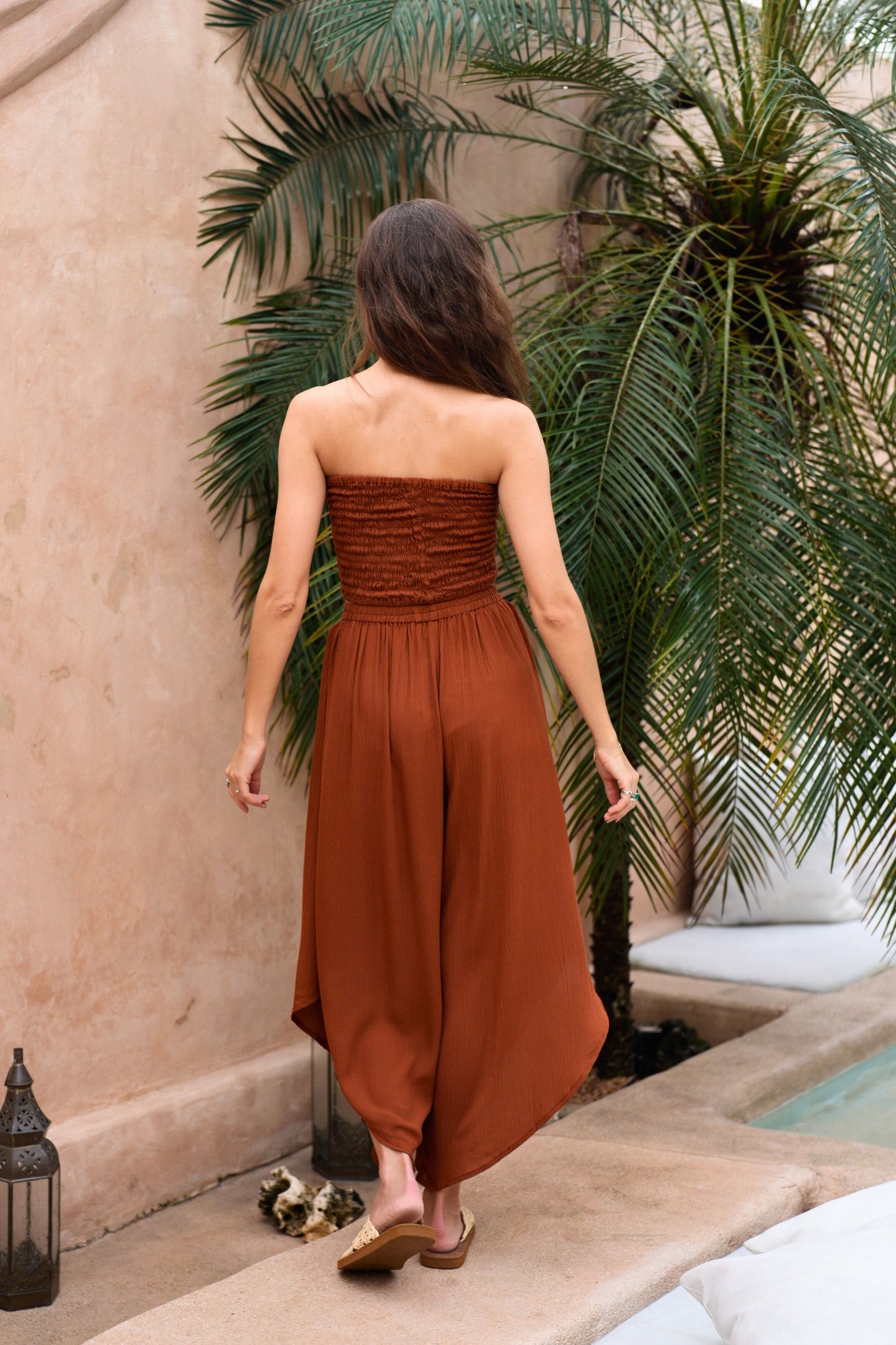 Winona Smocked Tube Top & Asymmetrical Pants Set in Terracotta