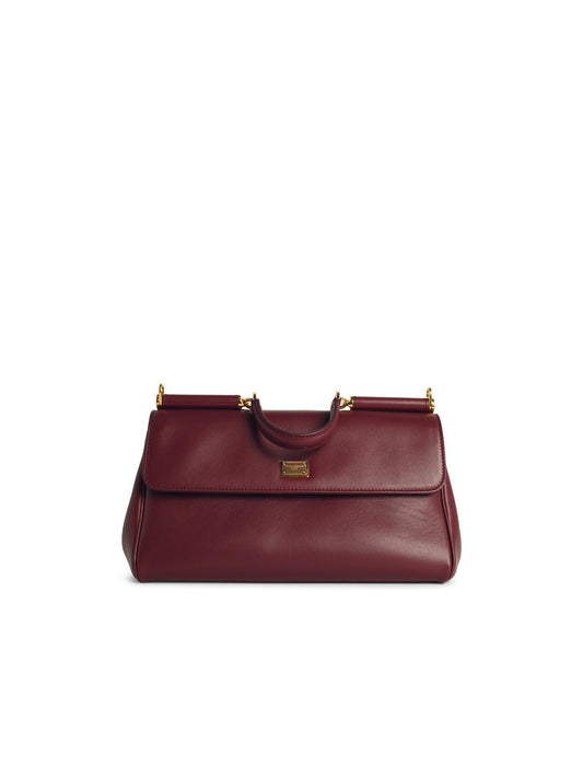 Dolce & Gabbana 'My Sicily' Burgundy 'Plongé' Calf Leather Handbag Women