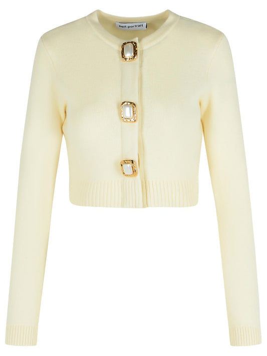 Self Portrait Cream Wool Knit Cardigan Women