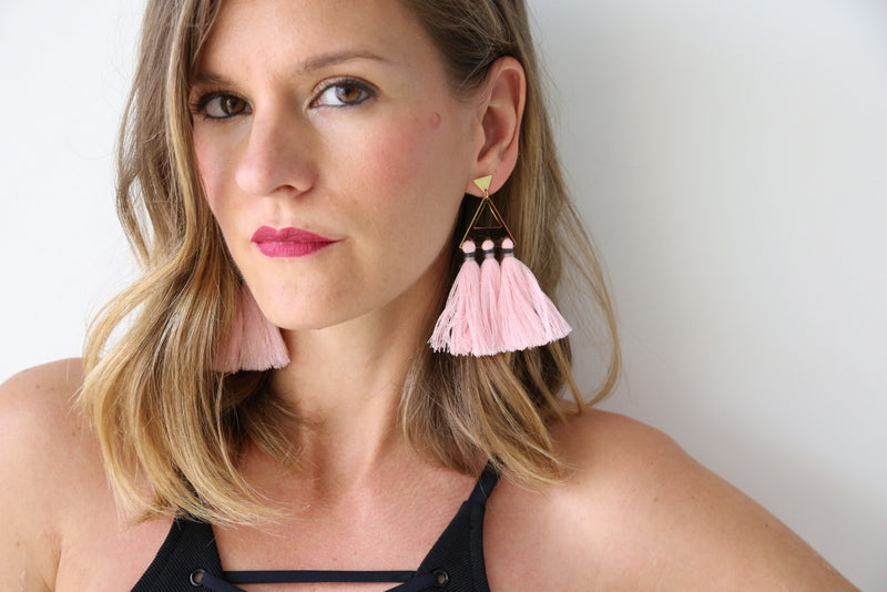 Trío Tassel Earring - Rose Quartz