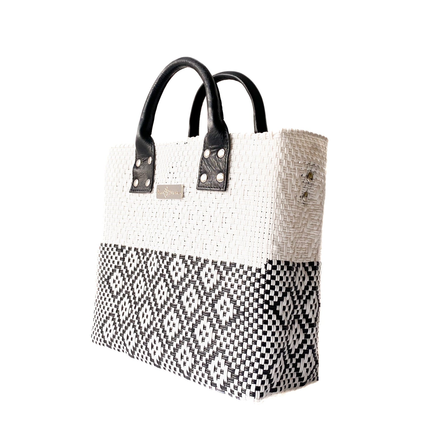 Tin Marin White Large Woven Crossbody Bag with Leather