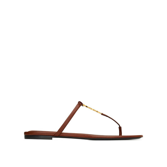 Saint Laurent Cassandra Leather Flat Sandals Women