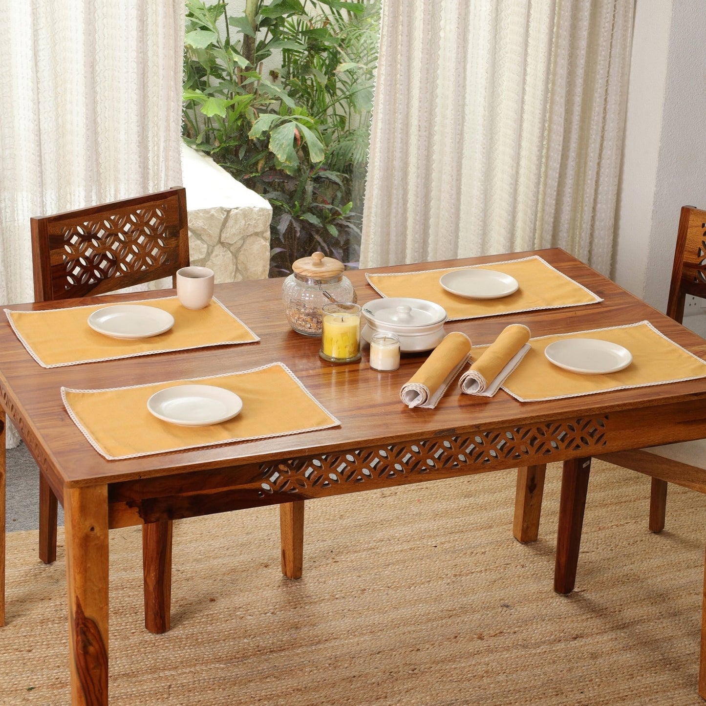 Mustard & Off-White Cotton Crochet Placemats (12" x 18")