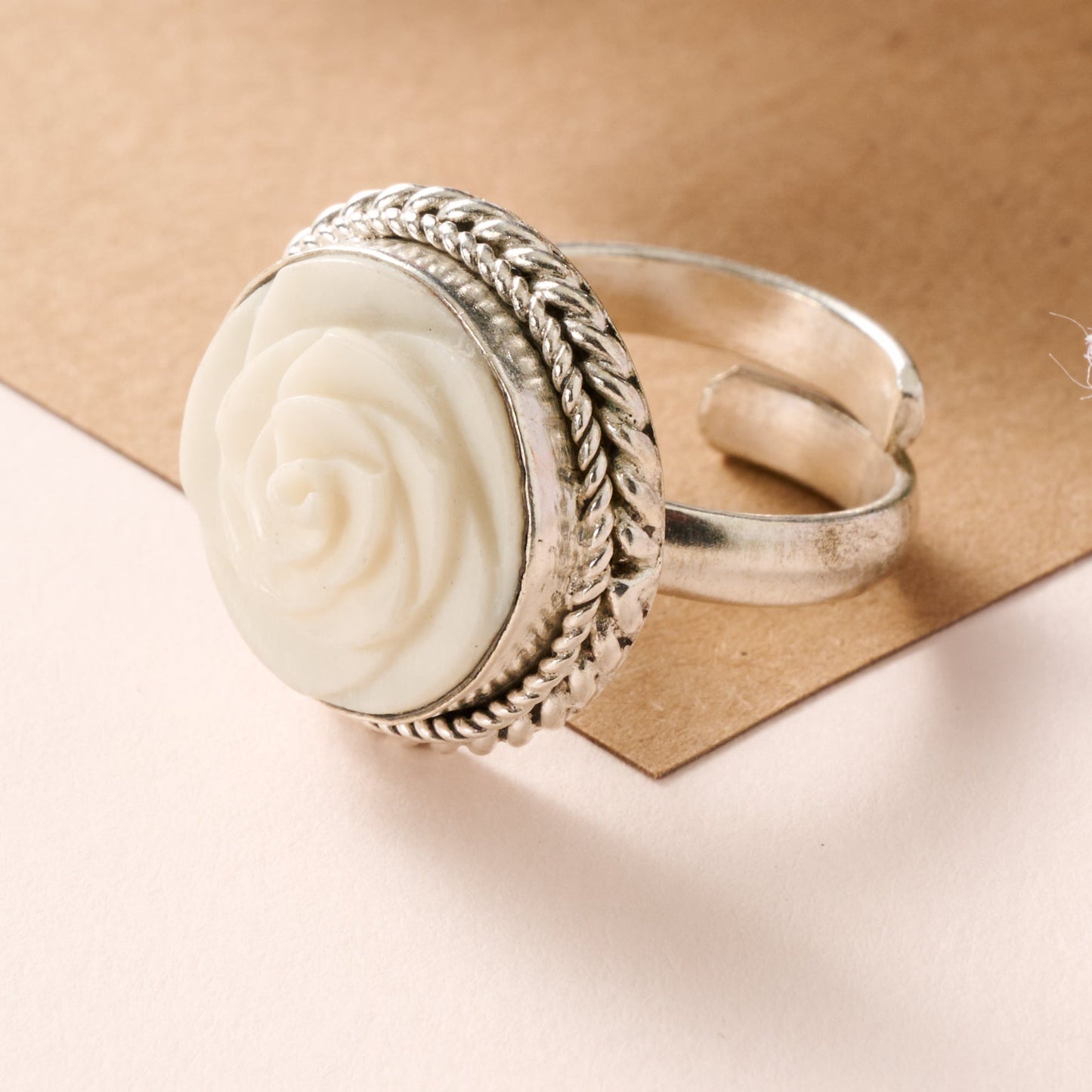 Bagaica Rose Carved Bone Ring