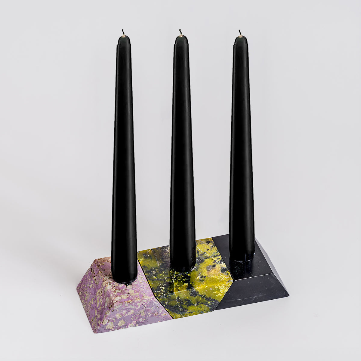 Triangle Gemstone puzzle  / 3piece candelabra Serpentine, Soapstone, Jasper