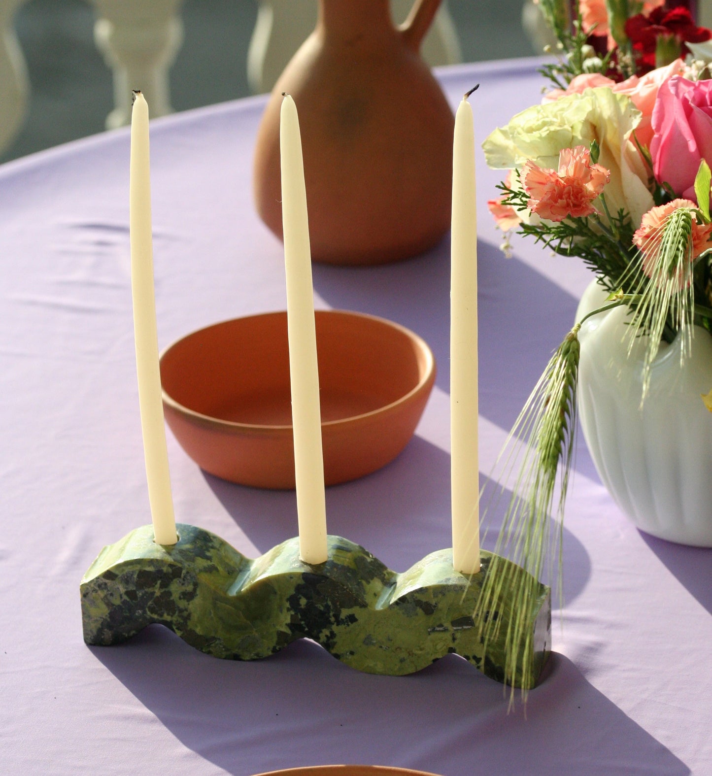 Wavy gemstone candelabra - Serpentine green