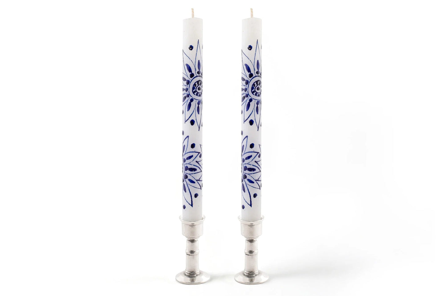 Henna Blue on White Painted Candles
