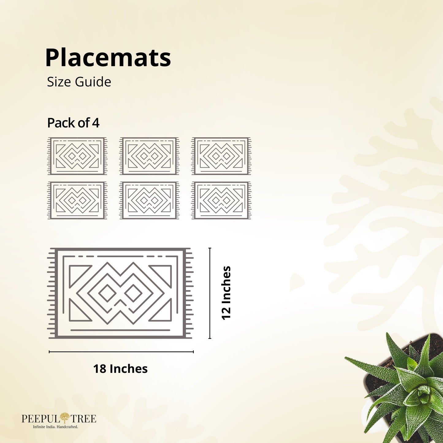 Mustard & Off-White Cotton Crochet Placemats (12" x 18")